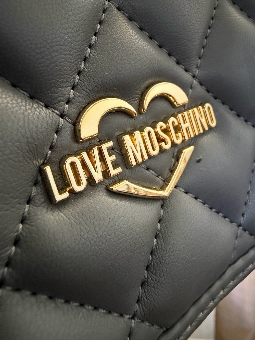 Love Moschino Quilted Gray Crossbody with Gold Logo Strap - Picture 4 of 10